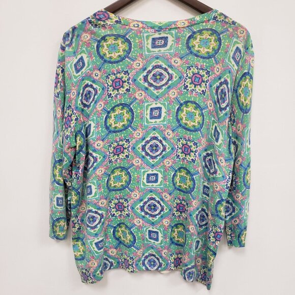 Talbots Womens Geometric Print Cardigan Size 2X Petite‎ Green Artsy Kaleidoscope - Picture 3 of 9